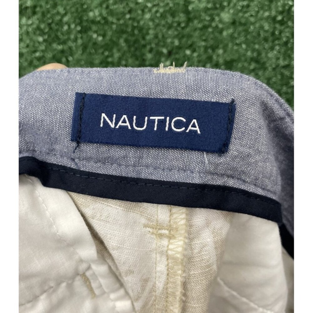 NAUTICA Beige Palm Trees Classic Fit Linen Blend Chino Shorts NWT 42W - Picture 9 of 10